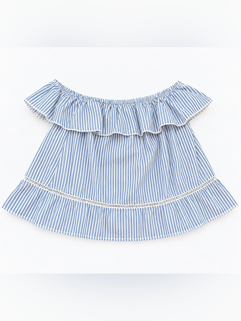 Ardene Blue Striped Off-Shoulder Ruffle Top